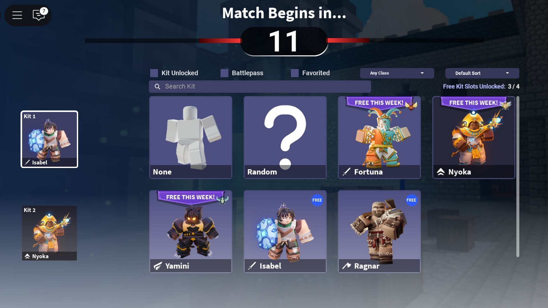 Character selection in Kit Fusion mode (Image via Roblox)